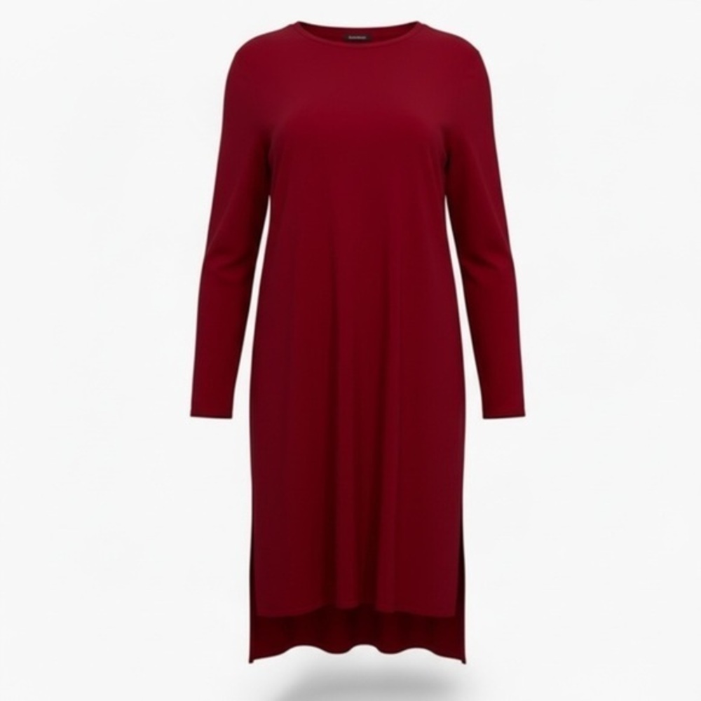 ✨ Red Tunic Split-Hem Sweater Dress | Long Sleeve | Flowy & Flattering ✨ Size L